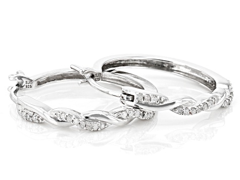 White Diamond Rhodium Over Sterling Silver Hoop Earrings 0.10ctw