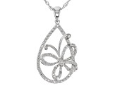 White Diamond Rhodium Over Sterling Silver Butterfly Pendant With 18" Singapore Chain 0.20ctw