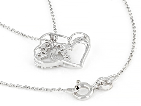White Diamond Rhodium Over Sterling Silver Double Heart Pendant With 18" Cable Chain 0.20ctw