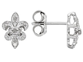 White Diamond Rhodium Over Sterling Silver Fleur-de-Lis Stud Earrings 0.15ctw