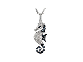 Blue And White Diamond Rhodium Over Sterling Silver Seahorse Pendant 0.66ctw
