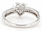 Champagne And White Diamond Rhodium Over Sterling Silver Heart Band Ring 0.28ctw