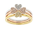 White Diamond Rhodium and 14k Yellow And Rose Gold Over Sterling Silver Set Of 3 Rings 0.26ctw