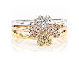 White Diamond Rhodium and 14k Yellow And Rose Gold Over Sterling Silver Set Of 3 Rings 0.26ctw