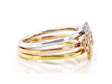 White Diamond Rhodium and 14k Yellow And Rose Gold Over Sterling Silver Set Of 3 Rings 0.26ctw