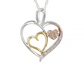 White Diamond Rhodium & Two-Toned 14k Gold Over Sterling Silver Heart Pendant with Chain 0.10ctw