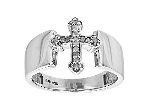 Sterling Silver Rhodium Diam Crosses Ring