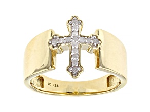 White Diamond 14k Yellow Gold Over Sterling Silver Cross Ring 0.15ctw