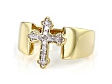 White Diamond 14k Yellow Gold Over Sterling Silver Cross Ring 0.15ctw