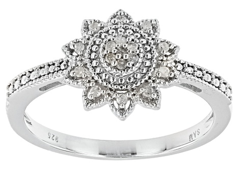 White Diamond Accent Rhodium Over Sterling Silver Cluster Ring