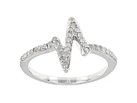 White Diamond Rhodium Over Sterling Silver Heartbeat Ring 0.20ctw