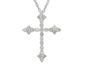 White Diamond Rhodium Over Sterling Silver Cross Pendant with Chain 0.30ctw