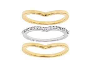 White Diamond 14k Yellow Gold And Rhodium Over Sterling Silver Set Of 3 Rings 0.20ctw