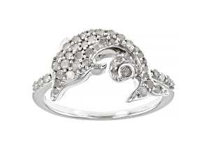 White Diamond Rhodium Over Sterling Silver Dolphin Cluster Ring 0.45ctw