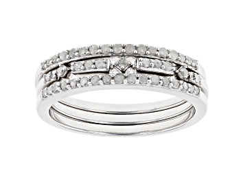 Picture of White Diamond Rhodium Over Sterling Silver Set Of 3 Rings 0.33ctw
