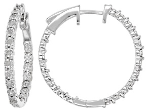 White Diamond Rhodium Over Sterling Silver Inside-Out Hoop Earrings 0.25ctw