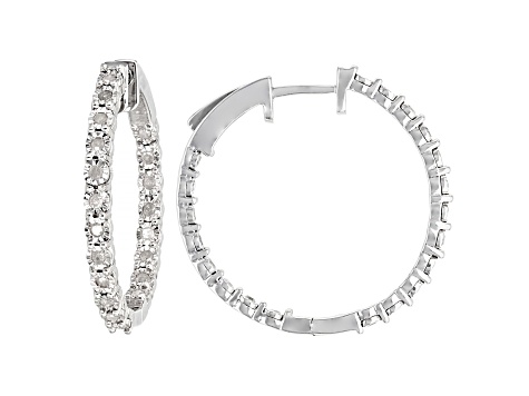 White Diamond Rhodium Over Sterling Silver Inside-Out Hoop Earrings 0.50ctw