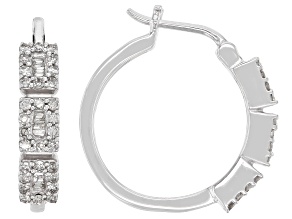White Diamond Rhodium Over Sterling Silver Hoop Earrings 0.50ctw