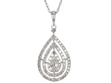 White Diamond Rhodium Over Sterling Silver Cluster Pendant With 18" Cable Chain 0.60ctw