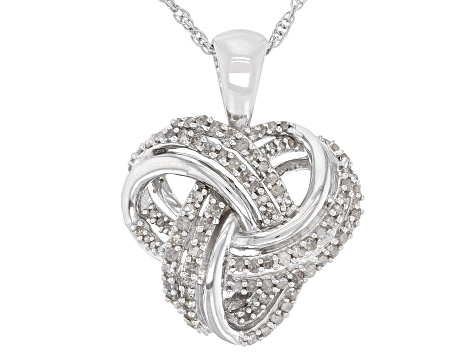 White Diamond Rhodium Over Sterling Silver Cluster Pendant With 18" Rope Chain 0.45ctw