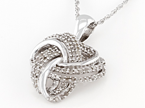 White Diamond Rhodium Over Sterling Silver Cluster Pendant With 18" Rope Chain 0.45ctw