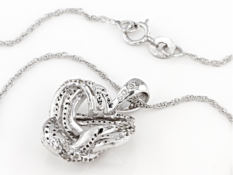 White Diamond Rhodium Over Sterling Silver Cluster Pendant With 18" Rope Chain 0.45ctw