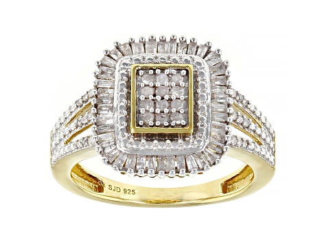 White Diamond 14k Yellow Gold Over Sterling Silver Cluster Ring 0.60ctw