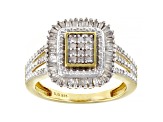 White Diamond 14k Yellow Gold Over Sterling Silver Cluster Ring 0.60ctw