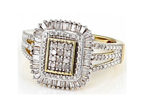 White Diamond 14k Yellow Gold Over Sterling Silver Cluster Ring 0.60ctw