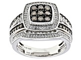 Champagne And White Diamond Platinum Over Sterling Silver Set of 2 Rings 0.70ctw