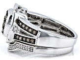 Champagne And White Diamond Platinum Over Sterling Silver Set of 2 Rings 0.70ctw