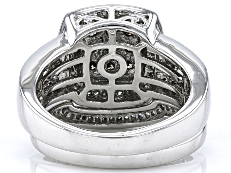 Champagne And White Diamond Platinum Over Sterling Silver Set of 2 Rings 0.70ctw