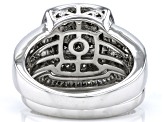 Champagne And White Diamond Platinum Over Sterling Silver Set of 2 Rings 0.70ctw