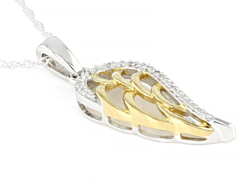White Diamond Accent Rhodium & 14k Yellow Gold Over Sterling Silver Angel Wing Pendant With Chain