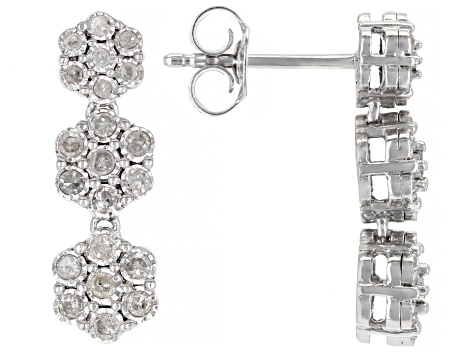 White Diamond Rhodium Over Sterling Silver Dangle Earrings 0.45ctw