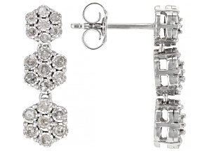 White Diamond Rhodium Over Sterling Silver Dangle Earrings 0.45ctw