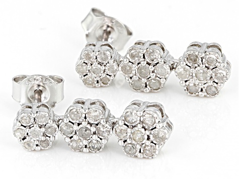 White Diamond Rhodium Over Sterling Silver Dangle Earrings 0.45ctw