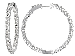 White Diamond Rhodium Over Sterling Silver Inside-Out Hoop Earrings 1.00ctw