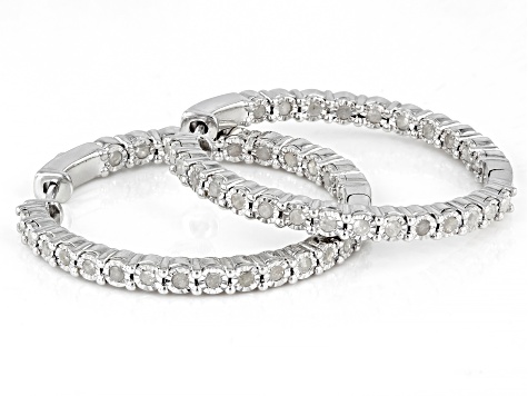 White Diamond Rhodium Over Sterling Silver Inside-Out Hoop Earrings 1.00ctw