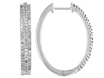 Picture of White Diamond Rhodium Over Sterling Silver Hoop Earrings 1.00ctw