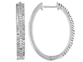 White Diamond Rhodium Over Sterling Silver Hoop Earrings 1.00ctw