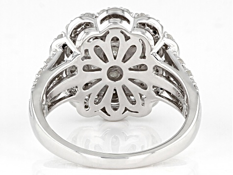 White Diamond Rhodium Over Sterling Silver Cluster Ring 0.50ctw