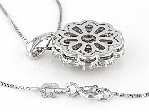 White Diamond Rhodium Over Sterling Silver Cluster Pendant With 18" Box Chain 0.50ctw