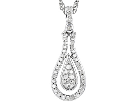 White Diamond Rhodium Over Sterling Silver Dancing Teardrop Pendant With 18" Singapore Chain 0.30ctw