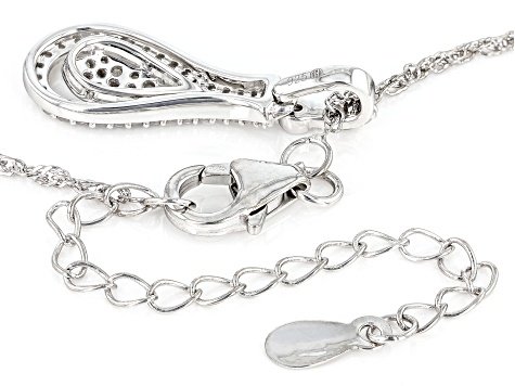 White Diamond Rhodium Over Sterling Silver Dancing Teardrop Pendant With 18" Singapore Chain 0.30ctw