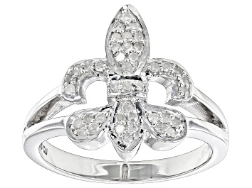 Picture of White Diamond Rhodium Over Sterling Silver Fleur-de-Lis Ring 0.15ctw