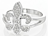 White Diamond Rhodium Over Sterling Silver Fleur-de-Lis Ring 0.15ctw