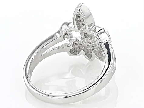 White Diamond Rhodium Over Sterling Silver Fleur-de-Lis Ring 0.15ctw