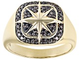 Champagne Diamond 18k Yellow Gold Over Sterling Silver Mens Compass Ring 0.45ctw