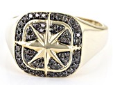 Champagne Diamond 18k Yellow Gold Over Sterling Silver Mens Compass Ring 0.45ctw